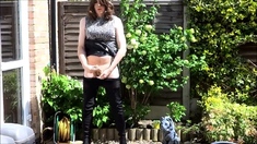 Sexy Masturbating Crossdresser In Thigh Boots Outdoors