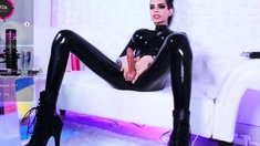 Superb Brunette SheBoy in Latex Live on Web Cam Part 2