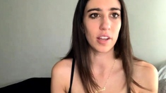 Brunette amateur babe strips off and masturbates