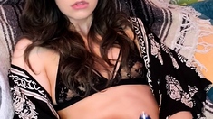 Lovely Amateur teen brunette masturbating outdoor