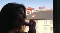 Cute amateur teen girl toying her pussy in bed on cam