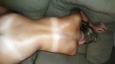 Pink labia close up of naive brunette