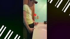 straight hunk with fat dick jerks off in bathroom