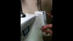 two slim dicks getting wanked at the urinals