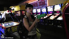 Aletta Is A Gamer And Enjoys The Arcade With Her Sexy Blonde Gal Pal